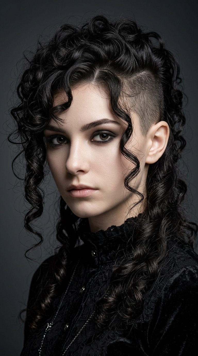 Gothic Victorian Curls with Shaved Temples