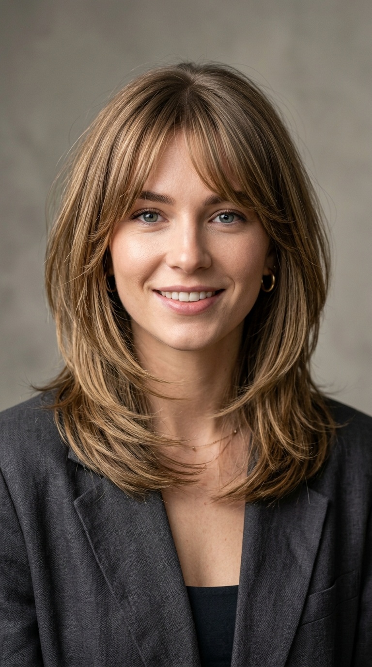 Graduated Layers with Side-Swept Bangs