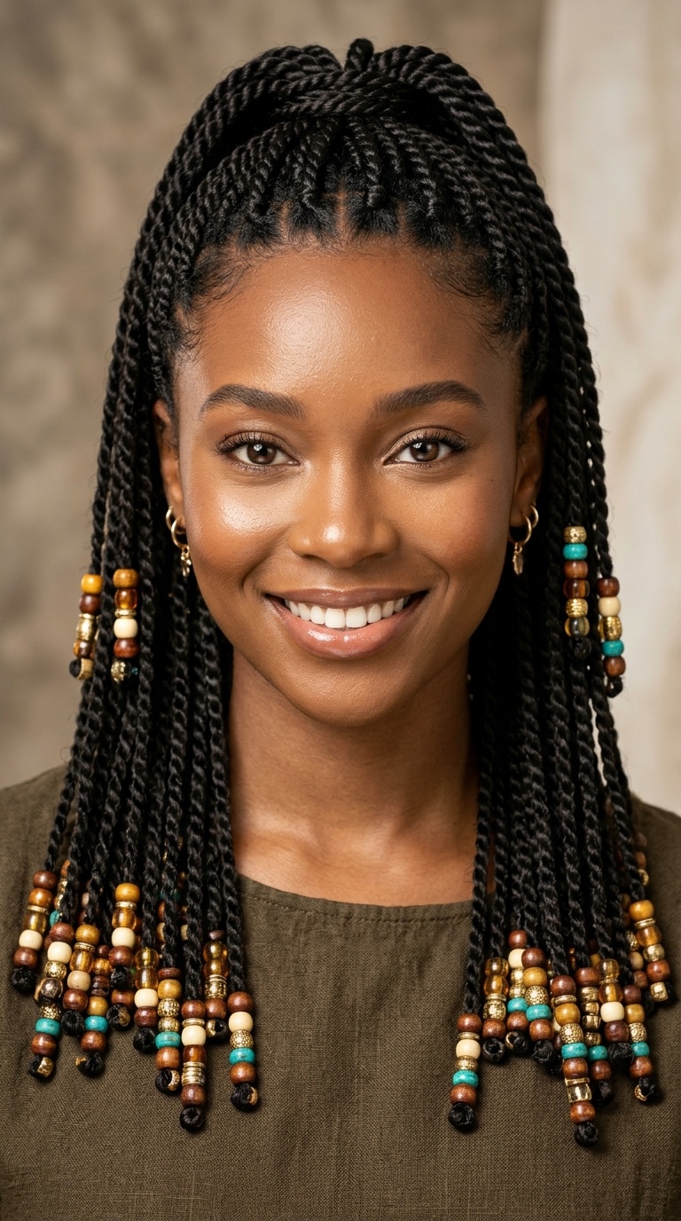 Half-Down Senegalese with Beads