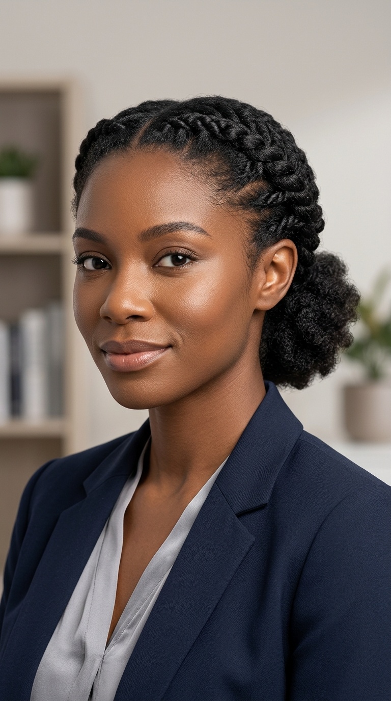Half-Twisted Crown with a Low Puff Chignon