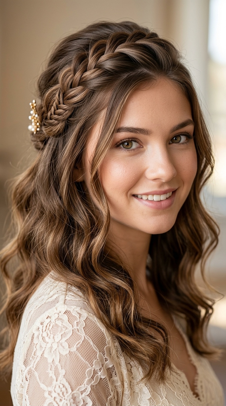 Half-Up Boho Braid with Loose Curls