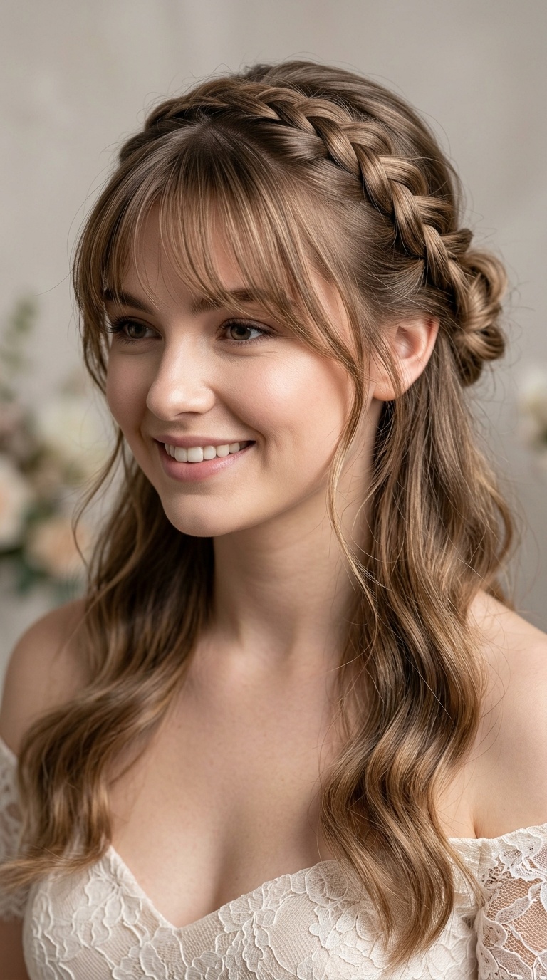 Half-Up Boho Braid with Wispy Bangs