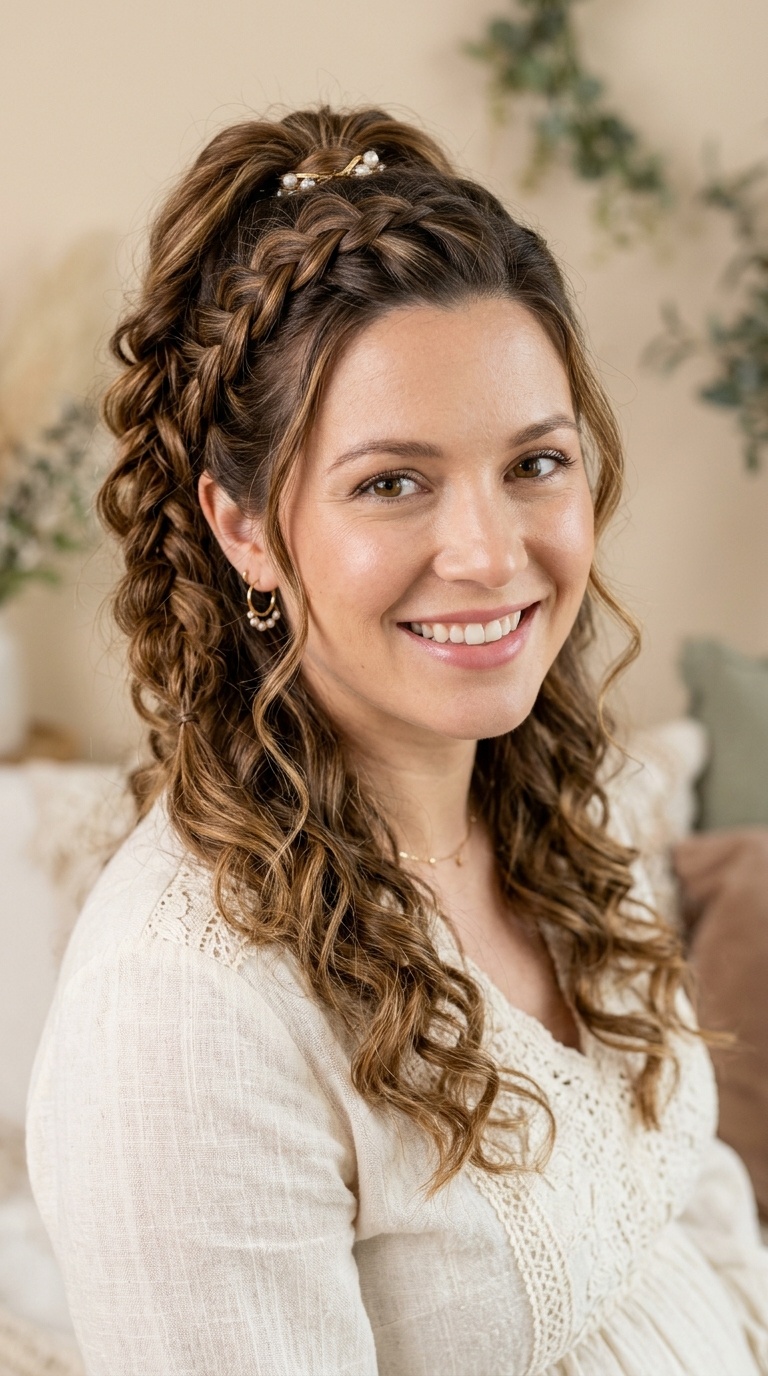 Half-Up Boho Braids with Soft Curls