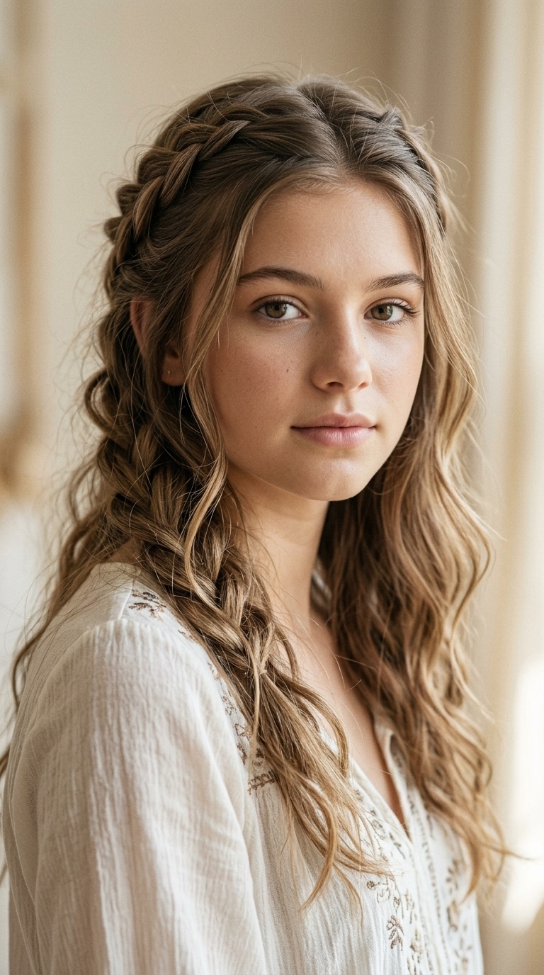 Half-Up Boho Braids with Soft Waves