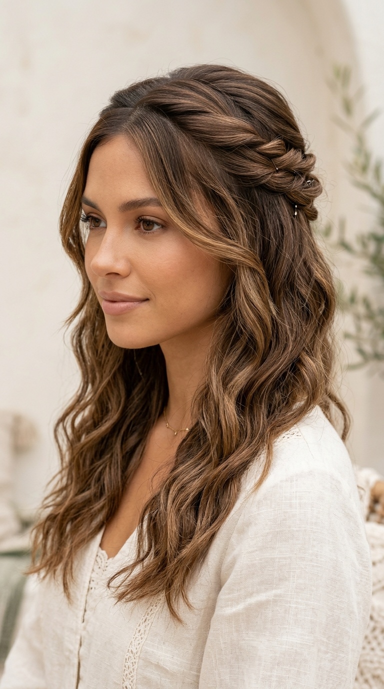 Half-Up Boho Twist with Loose Waves