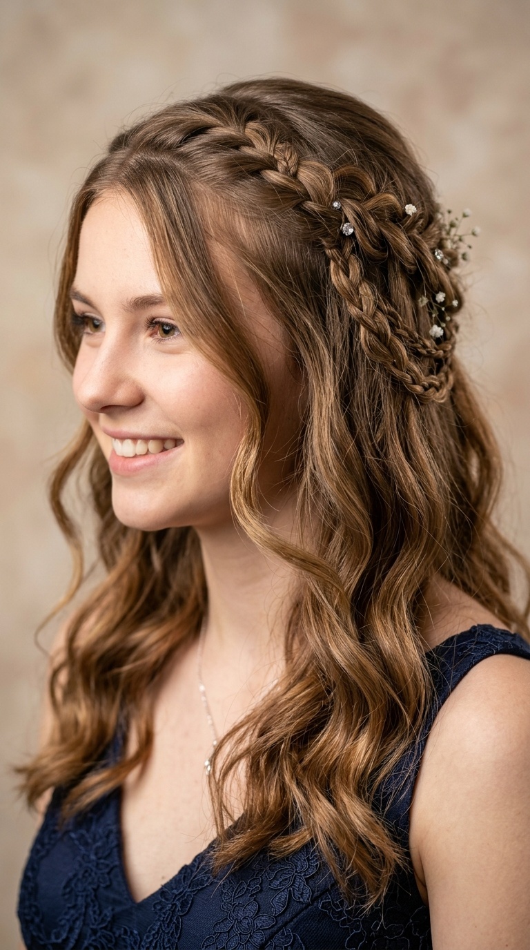 Half-Up Boho Waterfall Braid