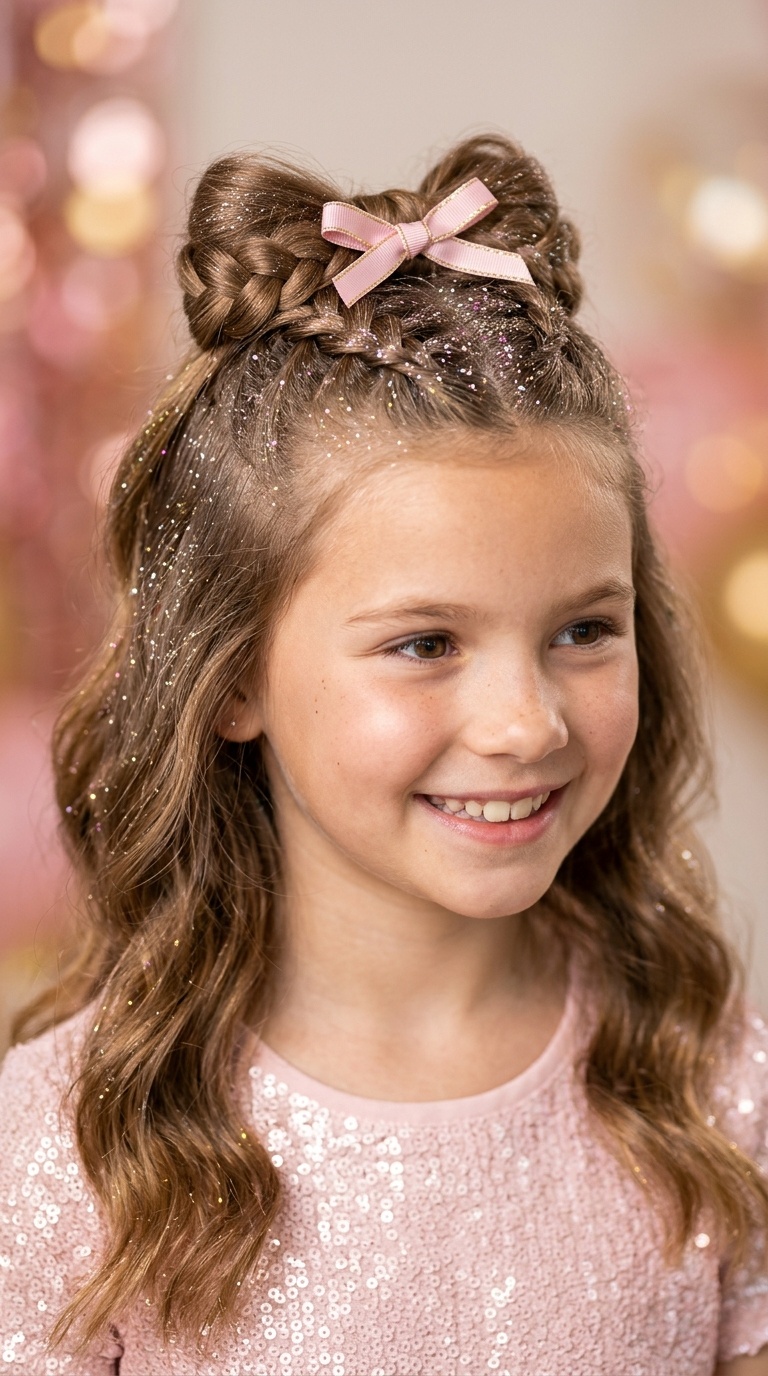 Half-Up Bow Braid with Shimmer Spray