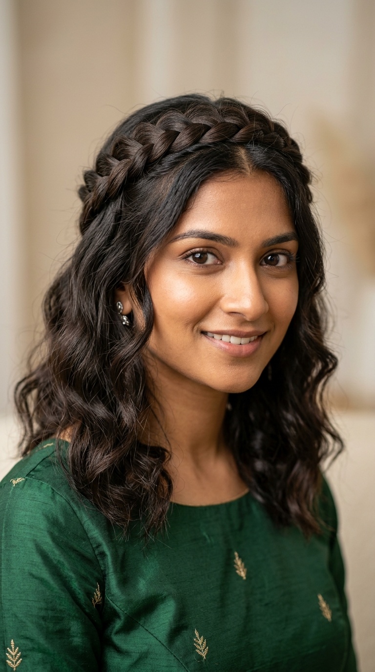 Half-Up Braided Crown for Wavy Lobs