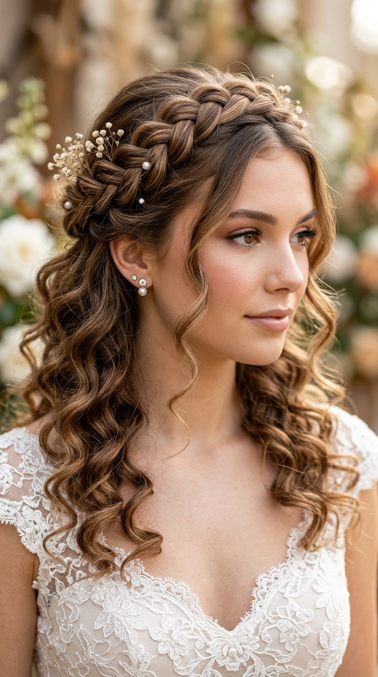Half-Up Braided Crown with Ringlets