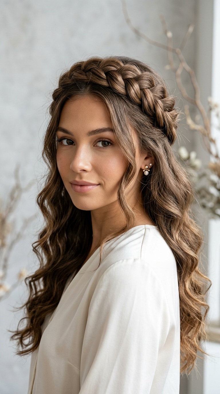 Half-Up Braided Halo with Waves