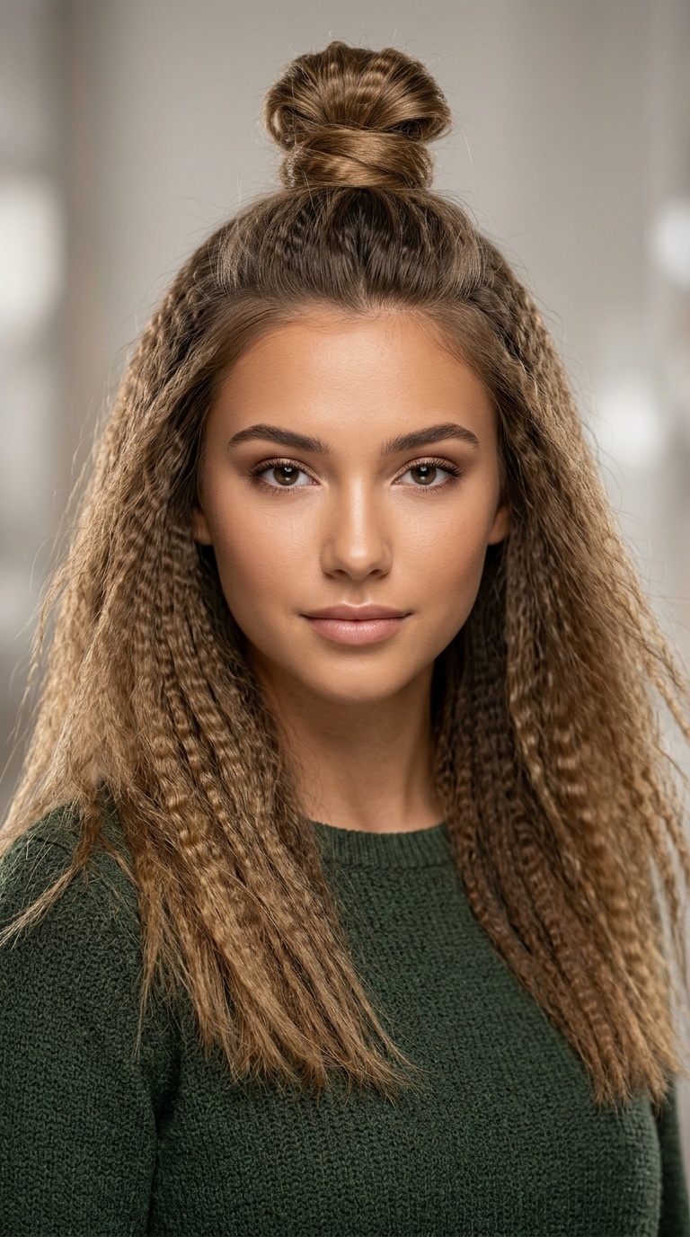 Half-Up Crimped Top Knot