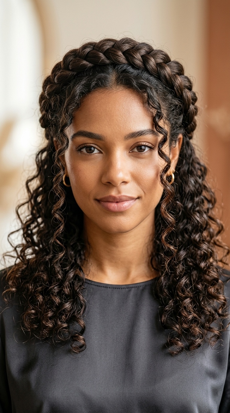 Half-Up Crown Braid with Loose Ringlets