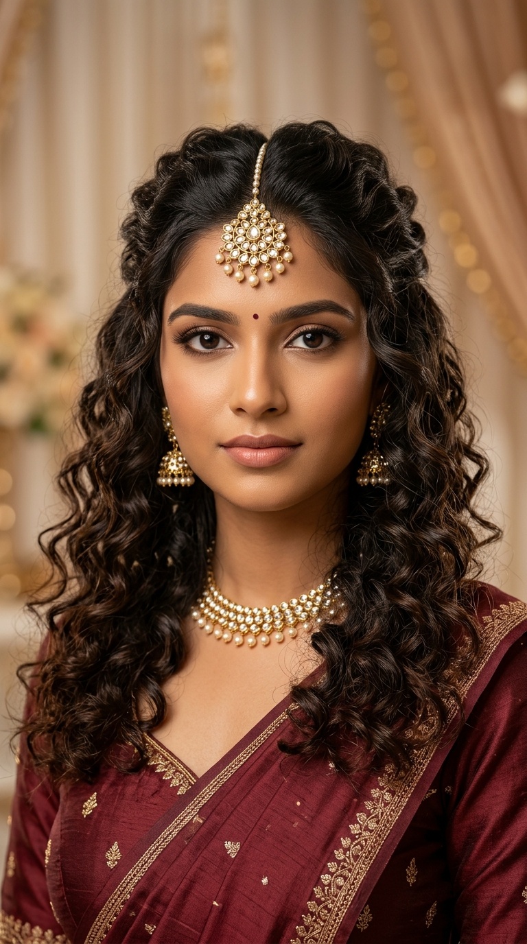 Half-Up Curls with Maang Tikka