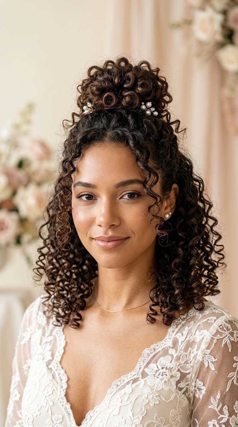 Half-Up Curly Top Knot