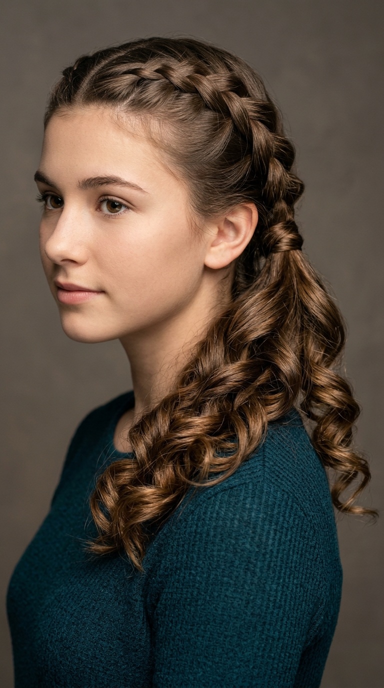 Half-Up Dutch Braid with Voluminous Curls