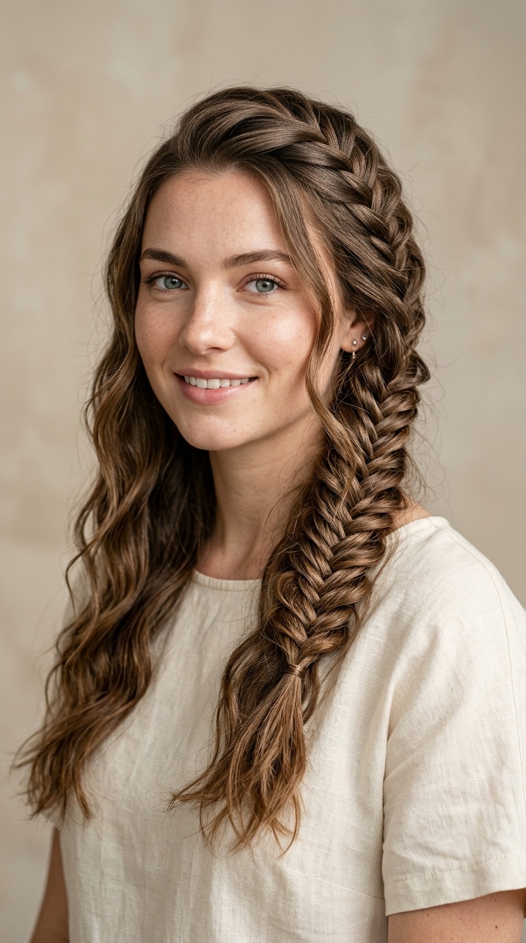 Half-Up Fishbone Braid