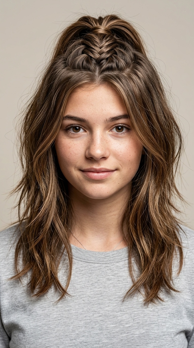 Half-Up Fishtail Braid for Shaggy Layers