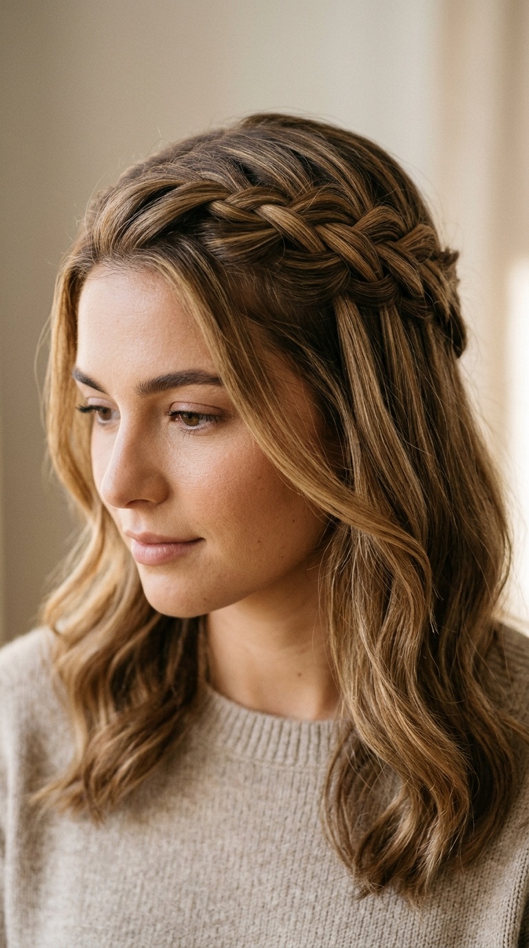 Half-Up French Braid Waterfall