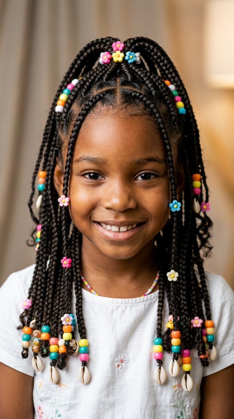 Half-Up Half-Down Braids with Flower Beads