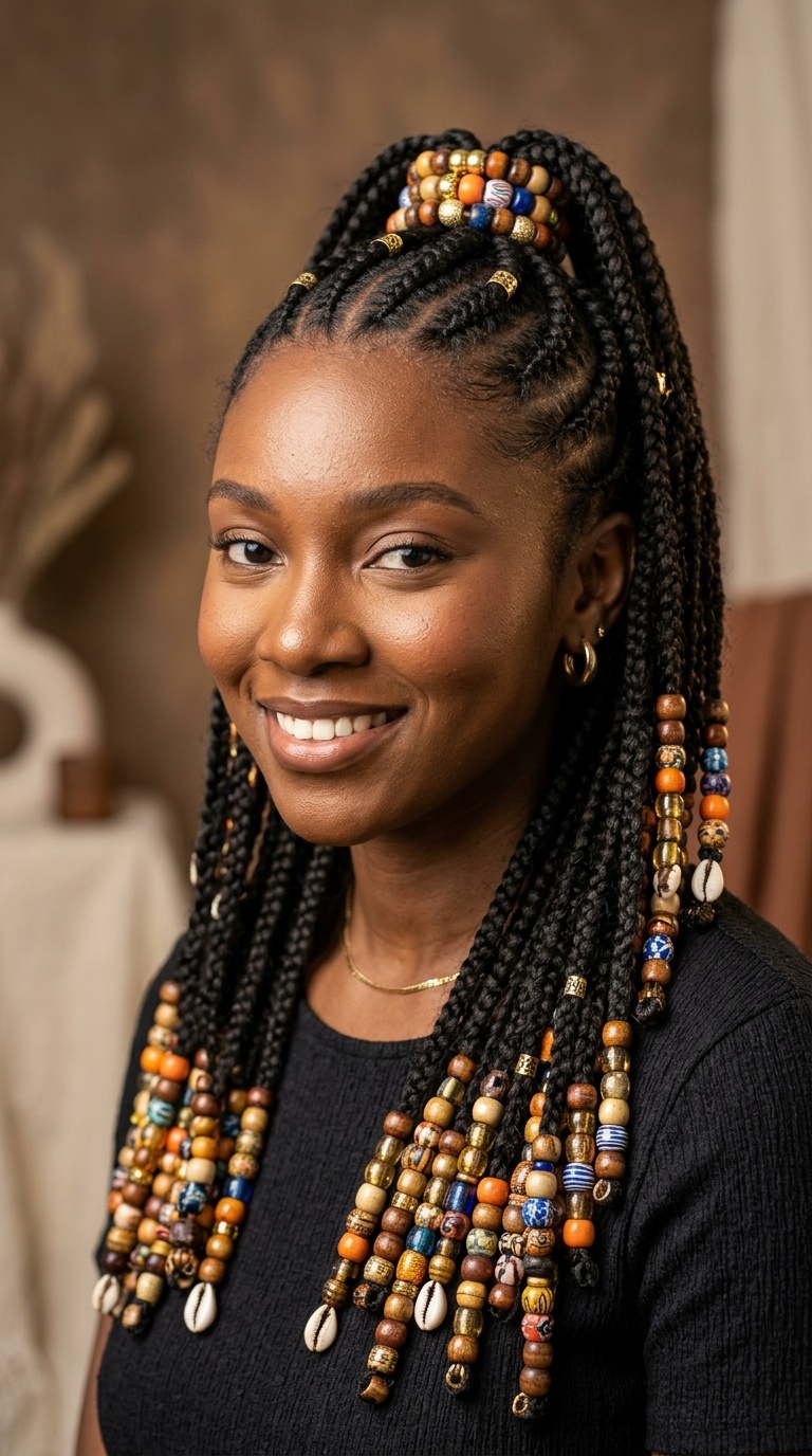 Half-Up Half-Down Braids with Layered Beads