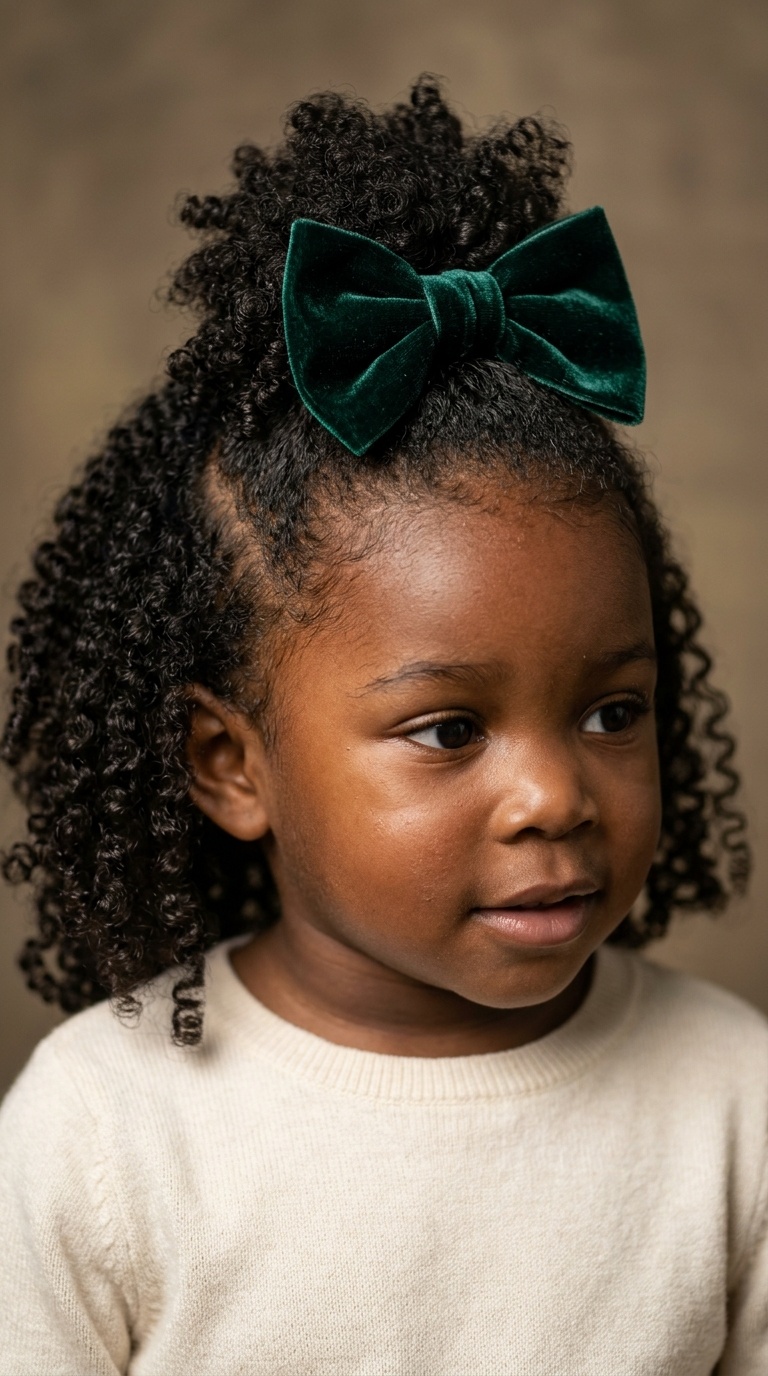 Half-Up, Half-Down Coils with Velvet Bow