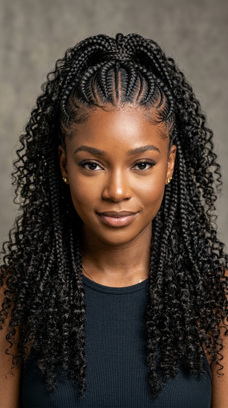 Half-Up Half-Down Cornrows with Curls