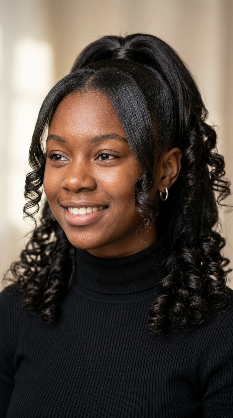 Half-Up Half-Down Silk Press with Curls