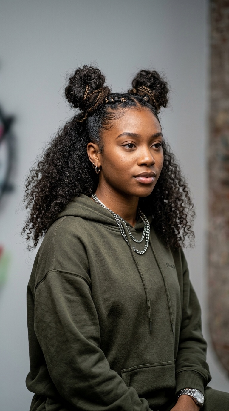 Half-Up, Half-Down Space Buns