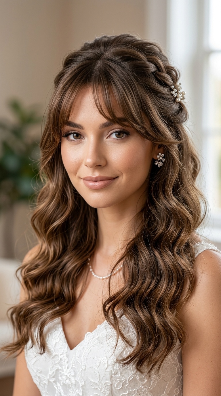 Half-Up Half-Down Waves with Face-Framing Fringe