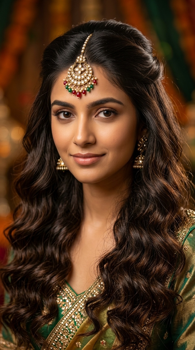 Half-Up Half-Down Waves with Maang Tikka