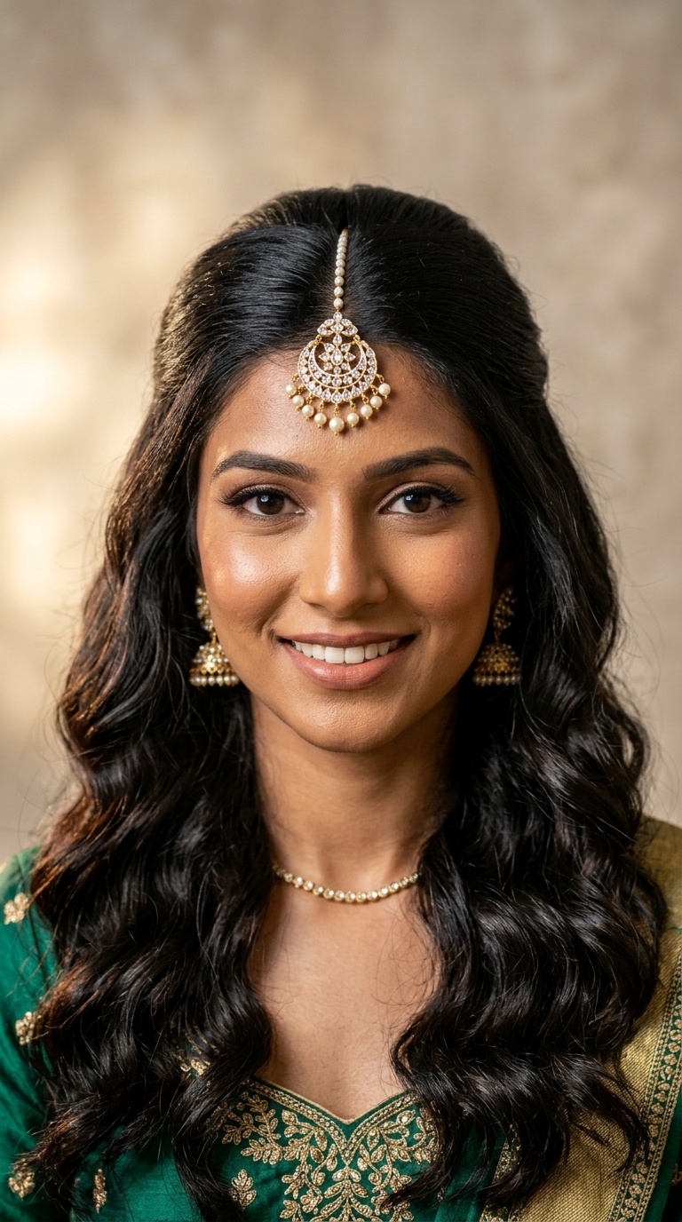 Half-Up Half-Down Waves with Maang Tikka
