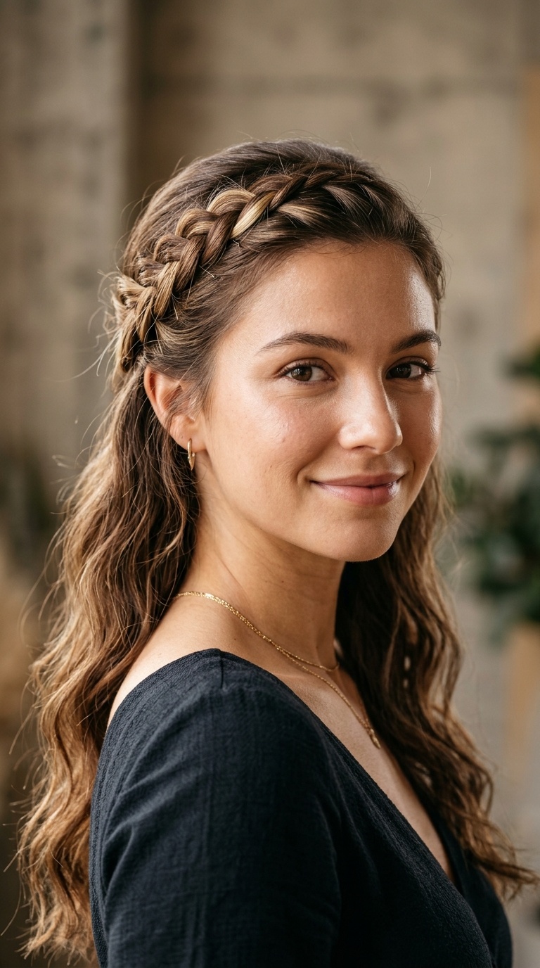 Half-Up, Half-Down with Crown Braid