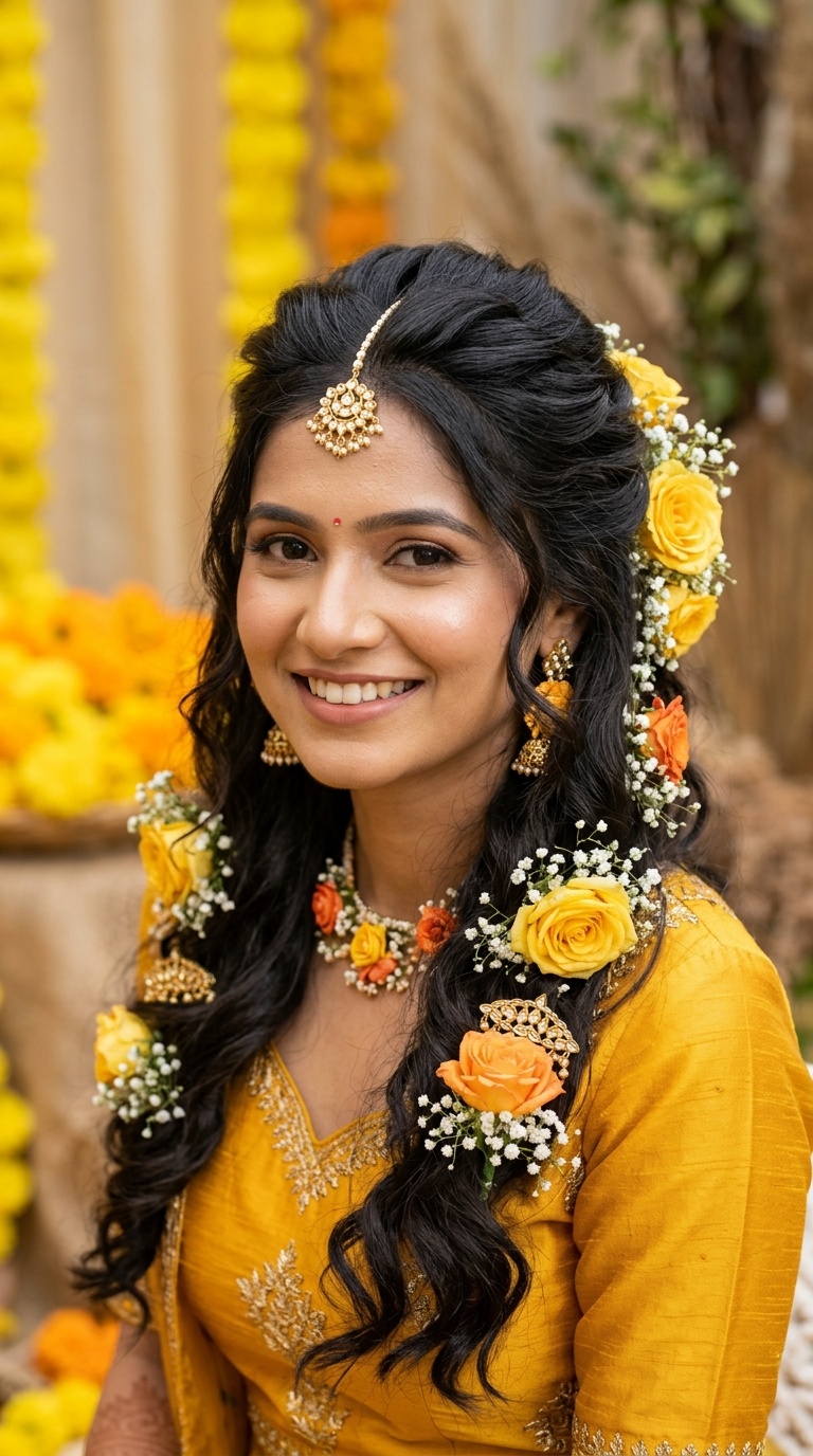 Half-Up, Half-Down with Yellow Roses