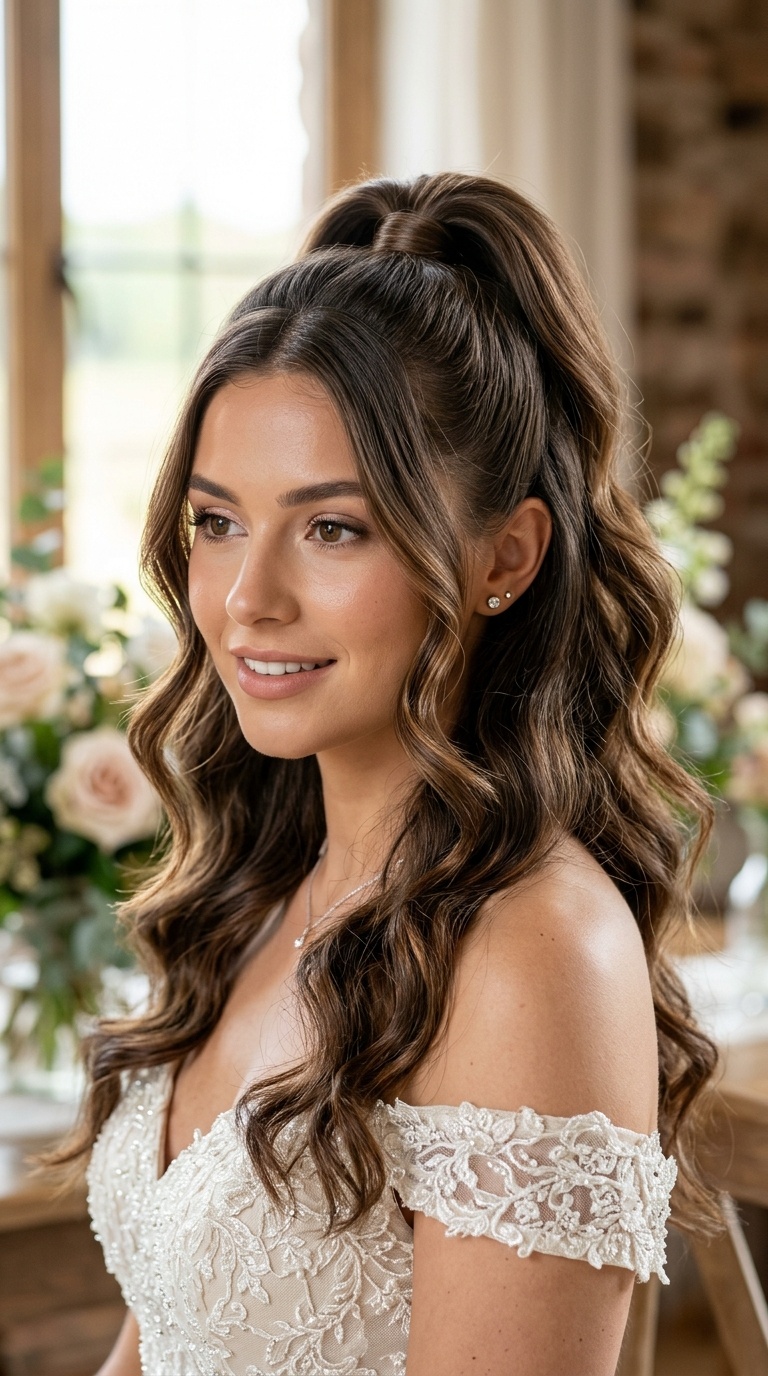Half-Up High Ponytail with Waves