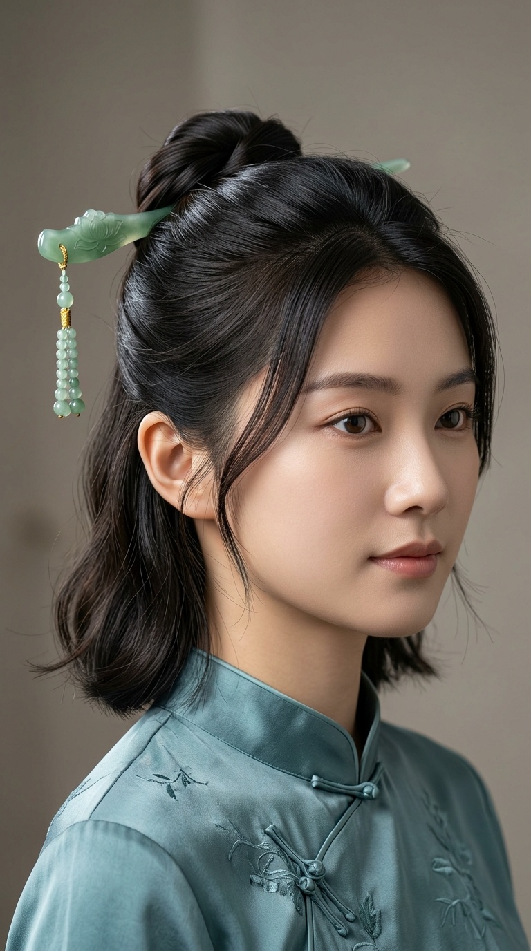 Half-Up Knot with Jade Hairpin