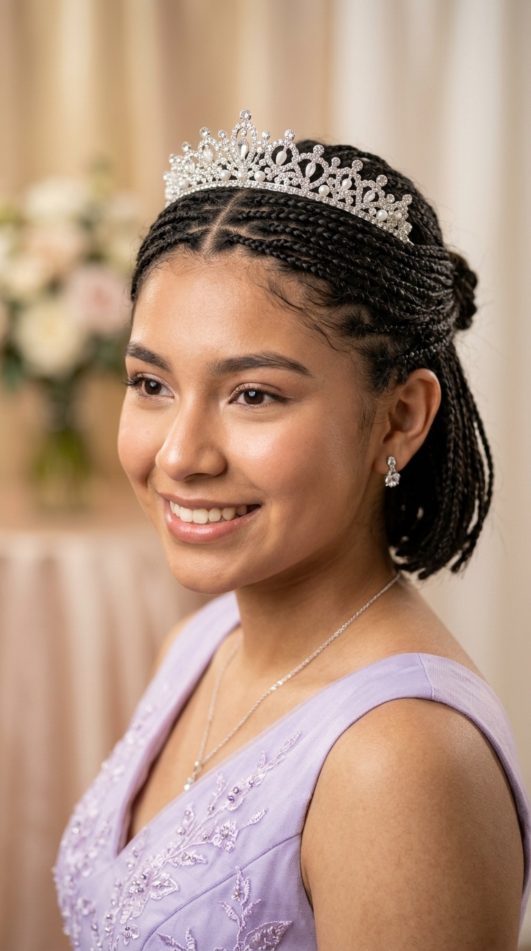 Half-Up Micro Braids with Tiara