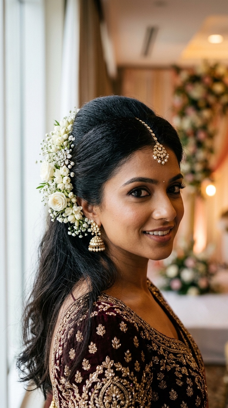 Half-Up Puff with Floral Accents