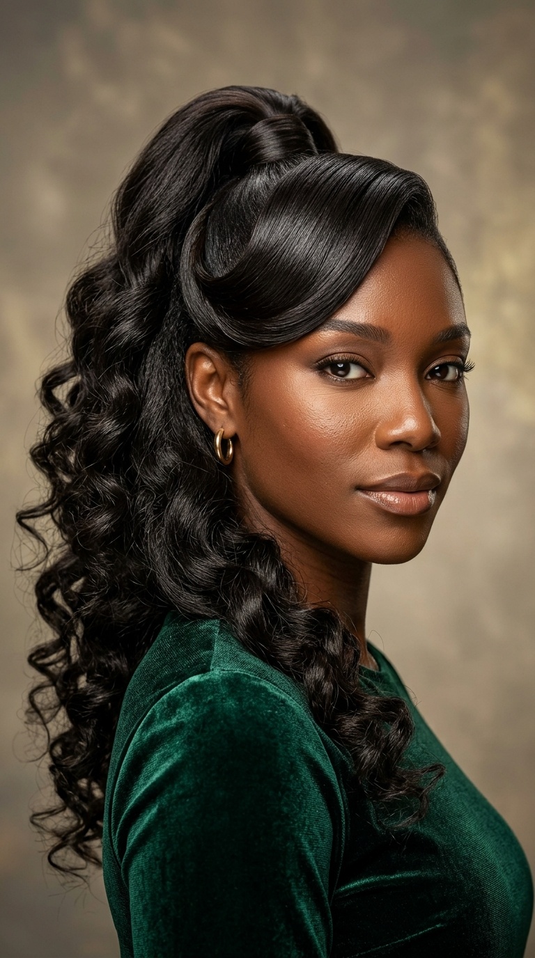 Half-Up Side Ponytail with Dramatic Swoop