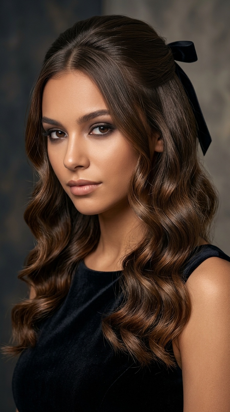 Half-Up Sleek Ribbon Waves