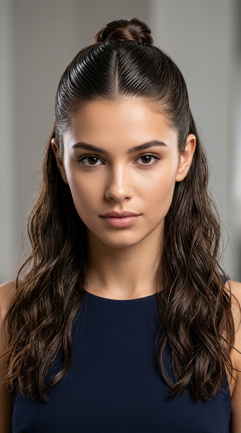Half-Up Slicked Top with Scrunch-Dried Lengths