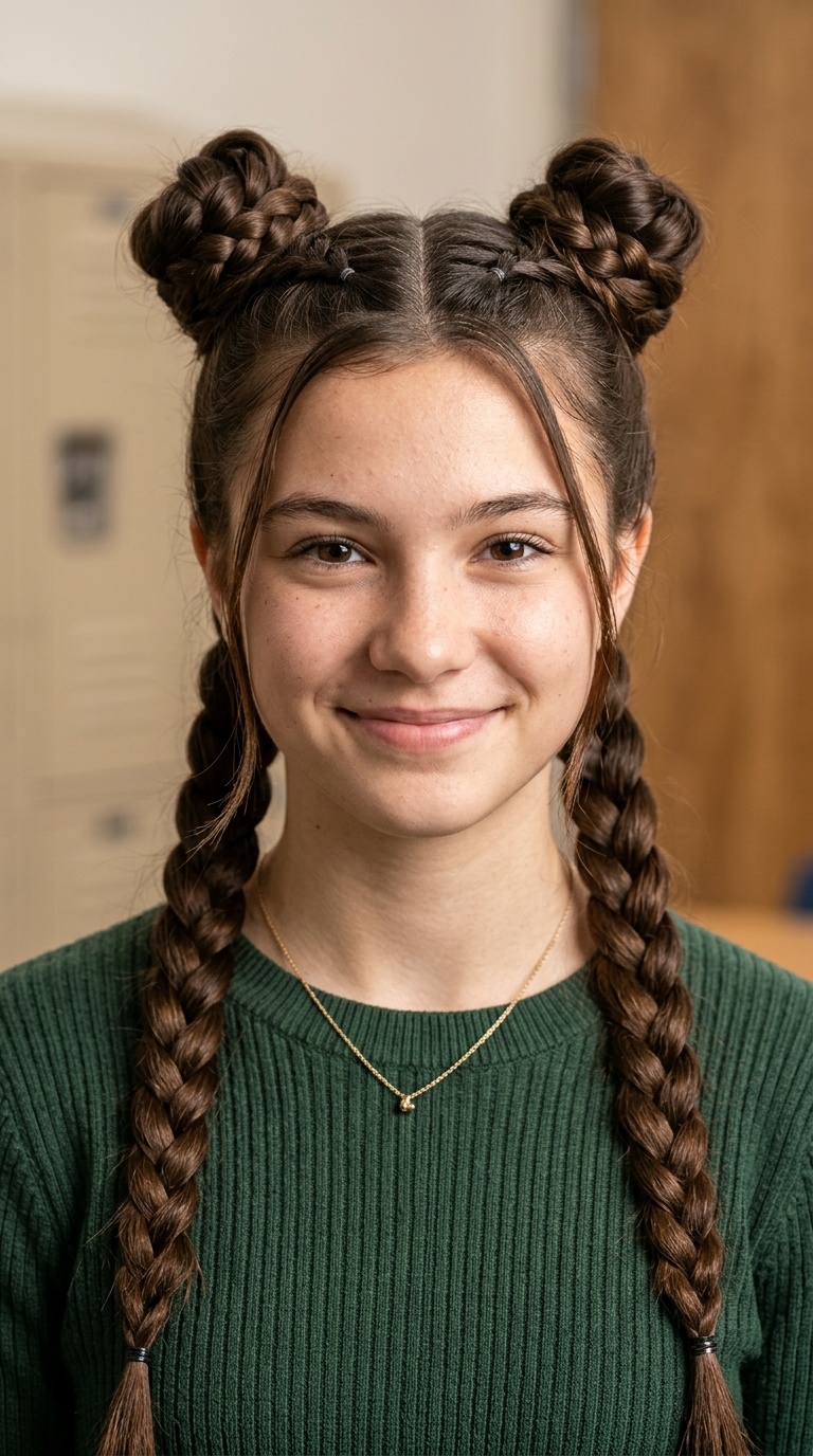 Half-Up Space Bun Braids