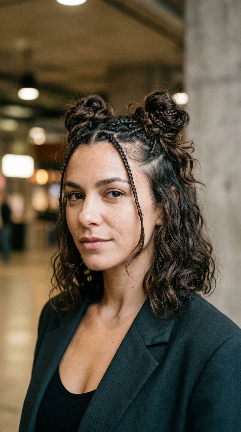Half-Up Space Bun with Micro-Braids