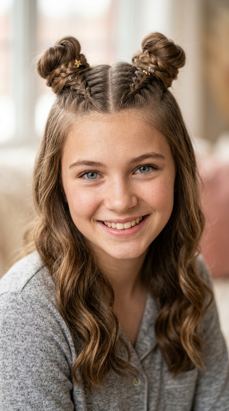 Half-Up Space Buns with Braids