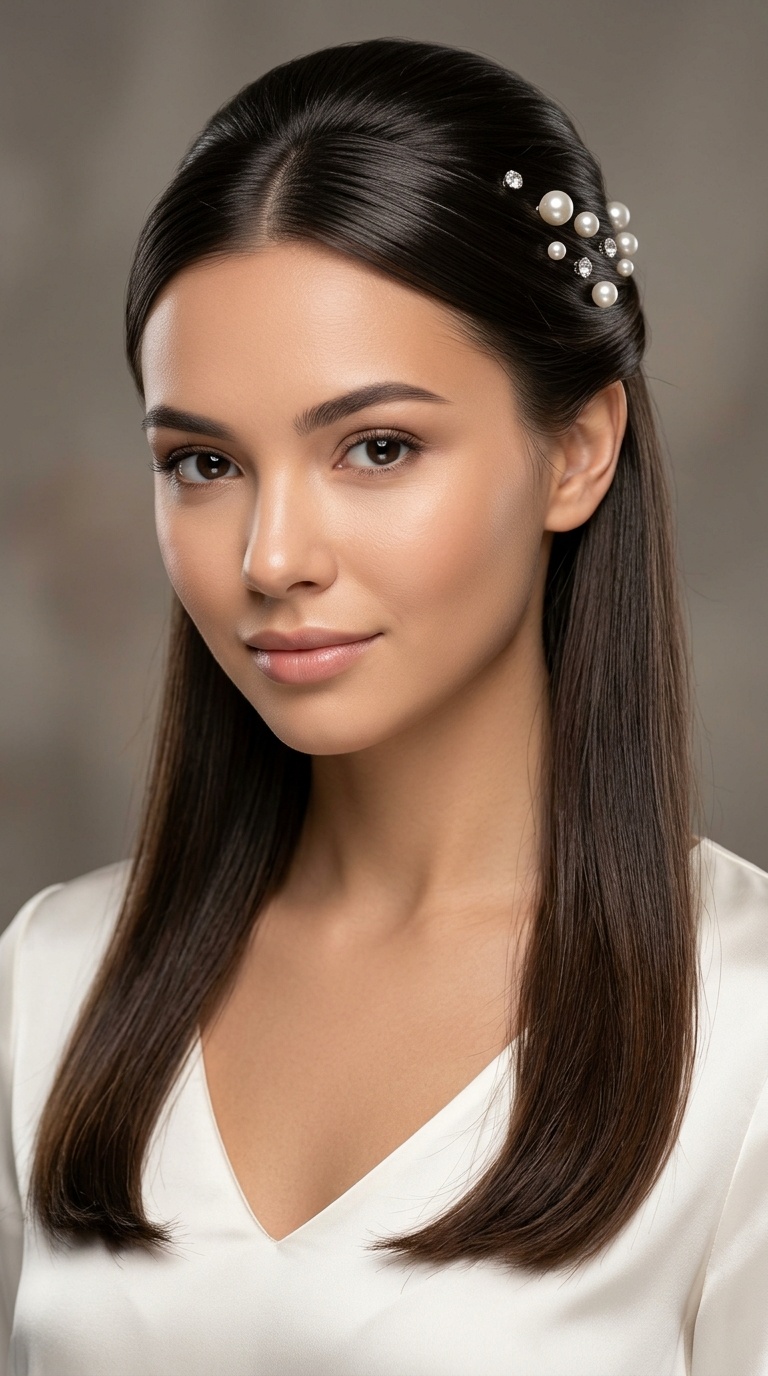 Half-Up Style with Pearl Pins