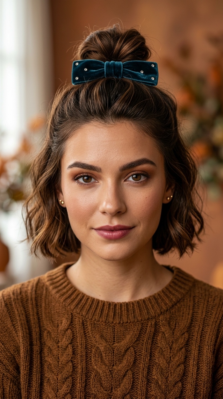 Half-Up Top Knot with a Velvet Barrette
