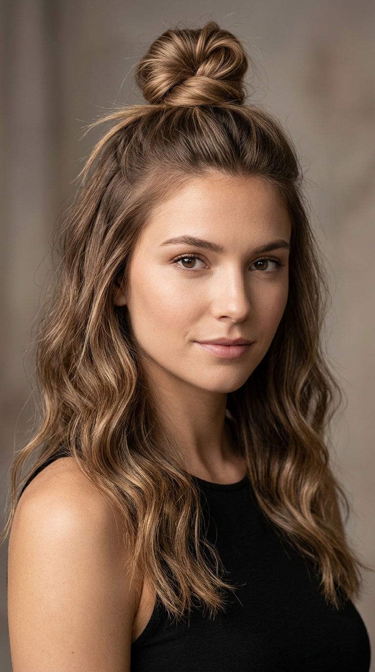 Half-Up Top Knot with Beach Waves