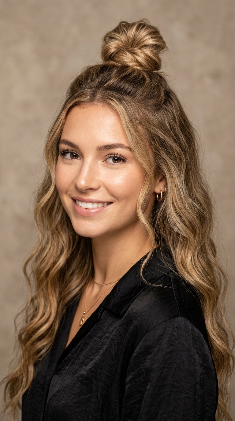 Half-Up Top Knot with Beach Waves