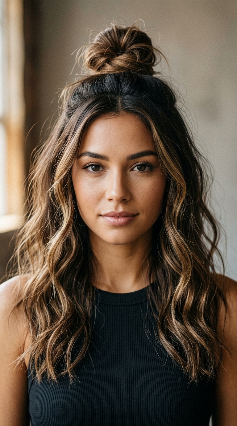Half-Up Top Knot with Beach Waves