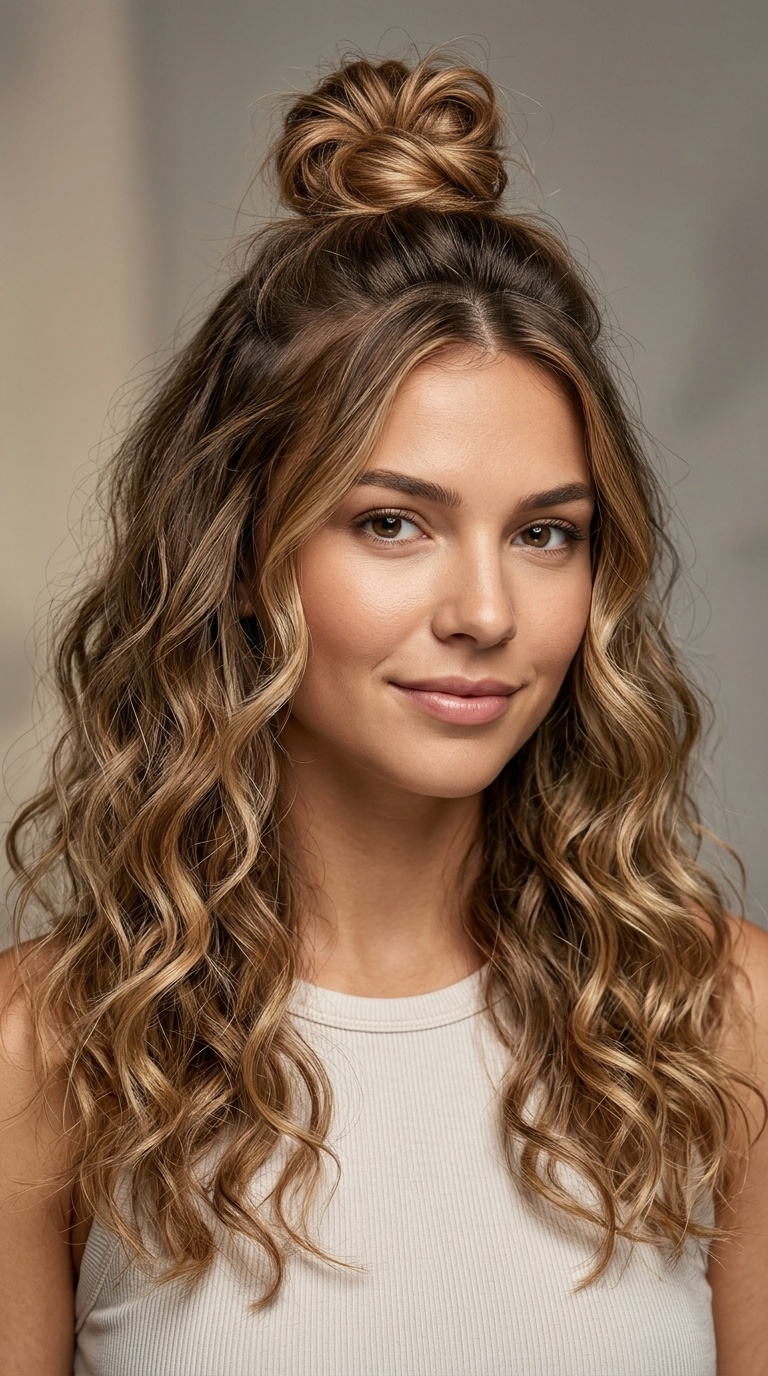 Half-Up Top Knot with Beachy Curls