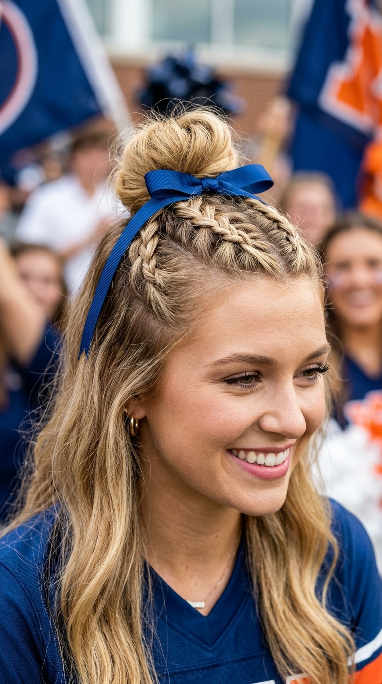 Half-Up Top Knot with Braided Accents and Ribbons
